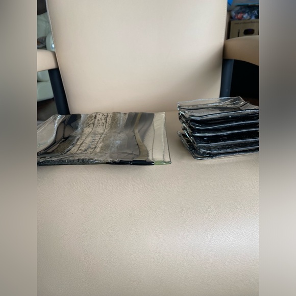 Fused Art glass Striped Clear Black Plates Plater set - Picture 5 of 10